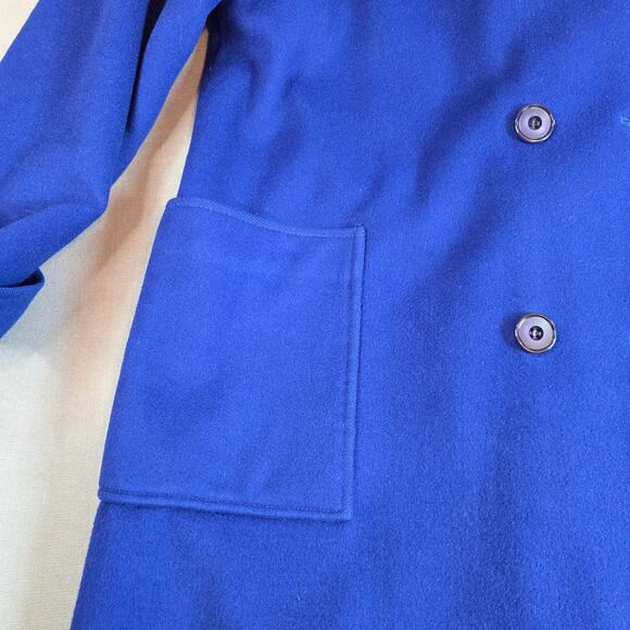 Vintage 80s Jacob-Crowley Wool Overcoat Blue Long Peacoat Made in Canada - Picture 8 of 16